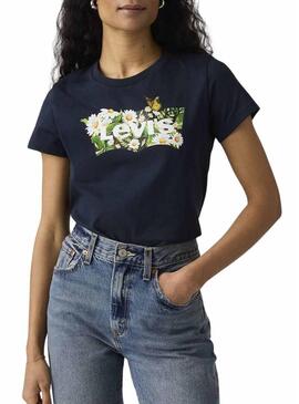 Camiseta Levis The Perfect Tee azul marinho para mulher.