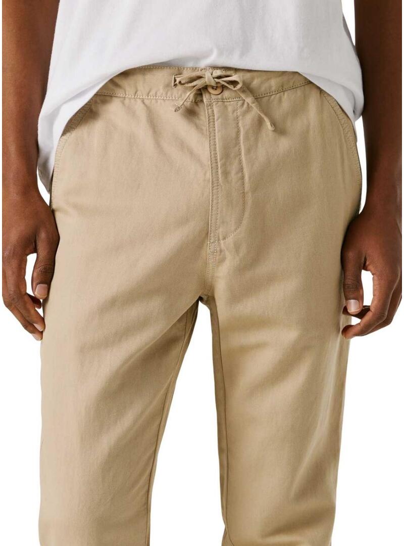 Calça chino Pepe Jeans Pull On Comfort bege para homem.