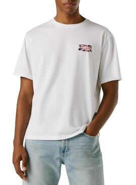Camiseta Pepe Jeans Small Flag branca para homem.