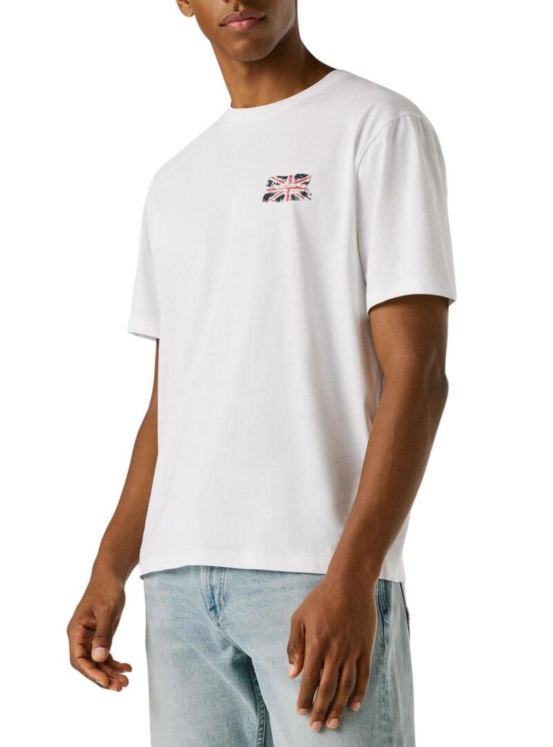 Camiseta Pepe Jeans Small Flag branca para homem.