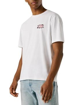 Camiseta Pepe Jeans Small Flag branca para homem.