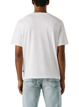 Camiseta Pepe Jeans Small Flag branca para homem.