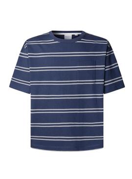 Camiseta Pepe Jeans Clark listrada azul marinho para homem.