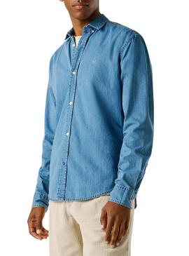 Camisa jeans Pepe Jeans Classic slim azul para homem.