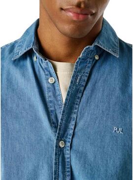 Camisa jeans Pepe Jeans Classic slim azul para homem.
