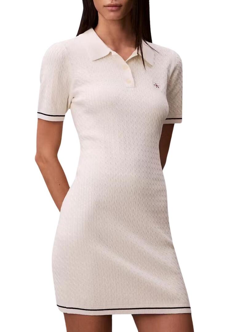 Vestido Calvin Klein Jeans Microcable branco para mulher.