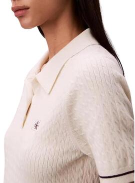 Vestido Calvin Klein Jeans Microcable branco para mulher.