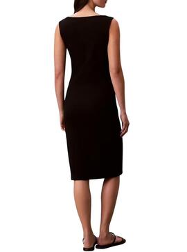 Vestido Calvin Klein Jeans Baby Rib square preto para mulher