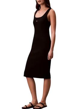 Vestido Calvin Klein Jeans Baby Rib square preto para mulher