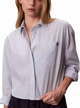 Camisa Calvin Klein Jeans Yarndye listras azuis para mulheres.