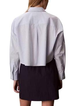 Camisa Calvin Klein Jeans Yarndye listras azuis para mulheres.