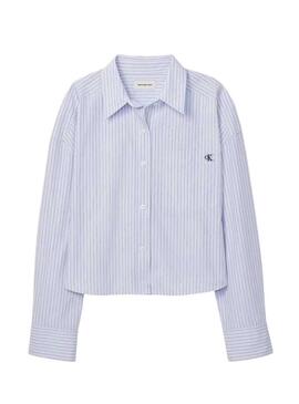 Camisa Calvin Klein Jeans Yarndye listras azuis para mulheres.
