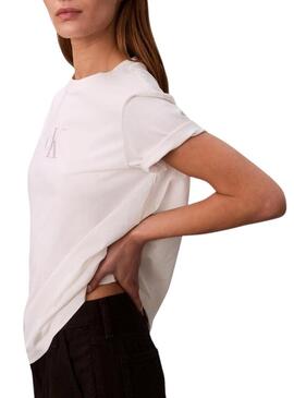 Camiseta Calvin Klein Jeans Classic Foil branca para mulheres