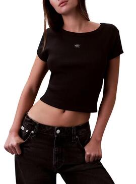 Camiseta Calvin Klein Jeans Woven Label preto para mulher