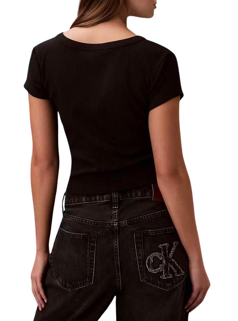 Camiseta Calvin Klein Jeans Woven Label preto para mulher