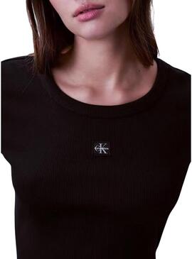 Camiseta Calvin Klein Jeans Woven Label preto para mulher