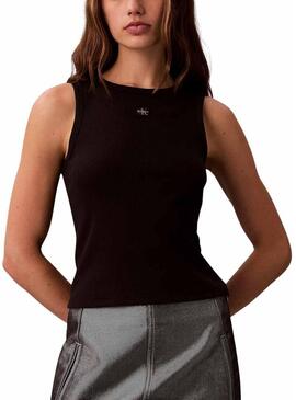 Camiseta Calvin Klein Jeans Woven Label preto para mulher.