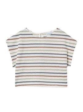 Camiseta Mayoral de malha às riscas multicoloridas para menina