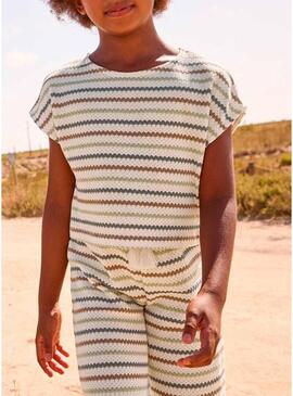 Camiseta Mayoral de malha às riscas multicoloridas para menina