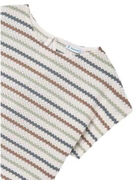 Camiseta Mayoral de malha às riscas multicoloridas para menina