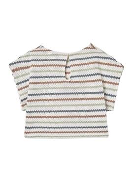Camiseta Mayoral de malha às riscas multicoloridas para menina