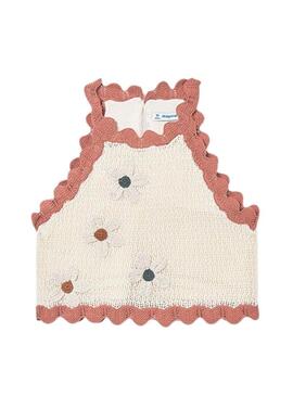 Top de malha com flores branco e coral para menina