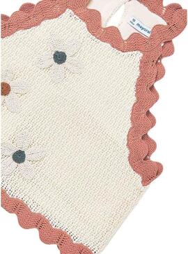 Top de malha com flores branco e coral para menina