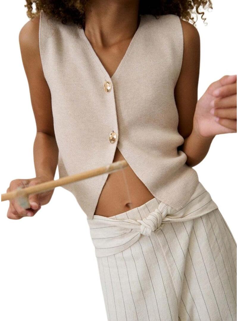 Top Mayoral de tricô bege com botões para menina.