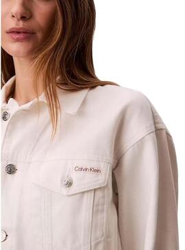 Jaqueta jeans Calvin Klein Jeans dos anos 90 branca para mulher.