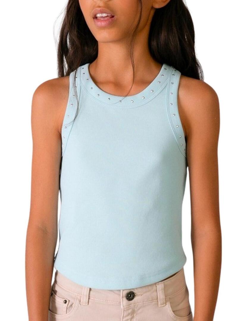 Camiseta Mayoral azul com tachinhas para menina.