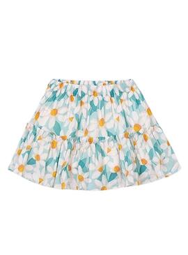 Saia branca Mayoral com estampa de flores grandes para menina.