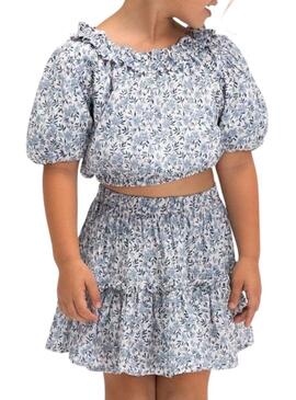 Saia Mayoral azul com estampa de flores para menina.