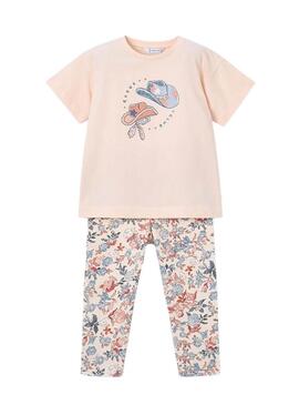 Conjunto Mayoral rosa com desenho de gorros para menina.