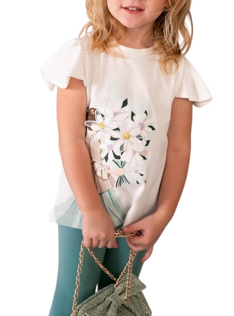 Conjunto Mayor menta com flores em relevo para menina.