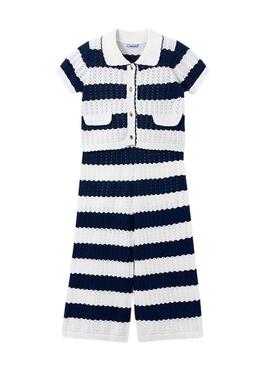Conjunto Mayoral estampado riscas azuis para menina.