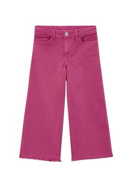 Calça Mayoral rosa fúcsia com bainha desfiada para menina.
