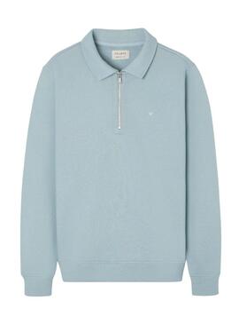 Moletom Silbon com meio zíper azul para homem.