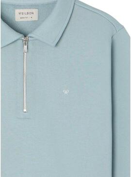Moletom Silbon com meio zíper azul para homem.
