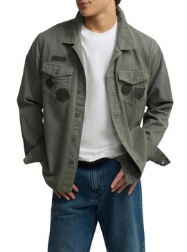 Camisa sobreposta Silbon Patches verde para homem.