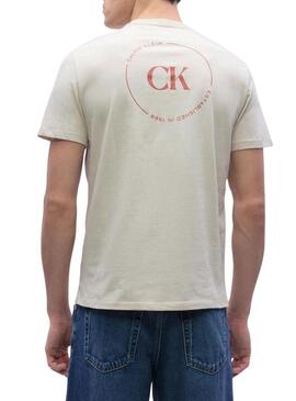 Camiseta Calvin Klein Jeans Circular logo bege para homem.