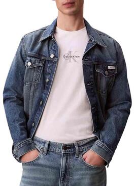 Camisa Calvin Klein Jeans Micro monologue branca para homens.