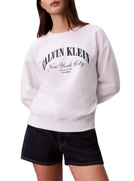 Moletom Calvin Klein Jeans Graphic Logo branco para mulher.