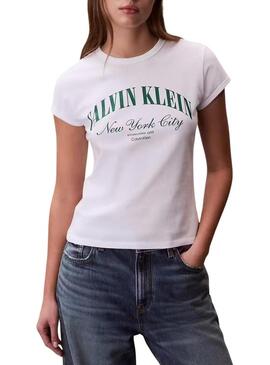 Camiseta Calvin Klein Jeans Graphic Logo branca para mulher