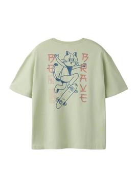 Camiseta Name It gato skate verde claro para menino