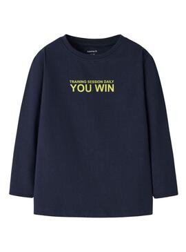 Camisa Name It azul marinho para menino.