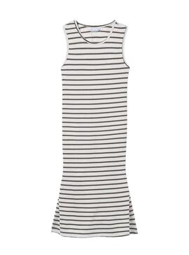 Vestido de riscas midi preto e branco.