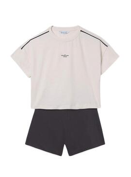 Conjunto esportivo Mayoral bege e preto para menina