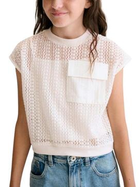 Top de malha fina cru para menina