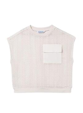 Top de malha fina cru para menina