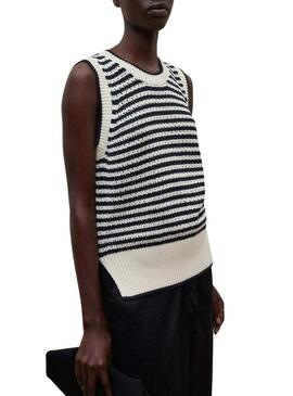 Camisola Ecoalf Tulip bege com estampa de riscas para mulher.